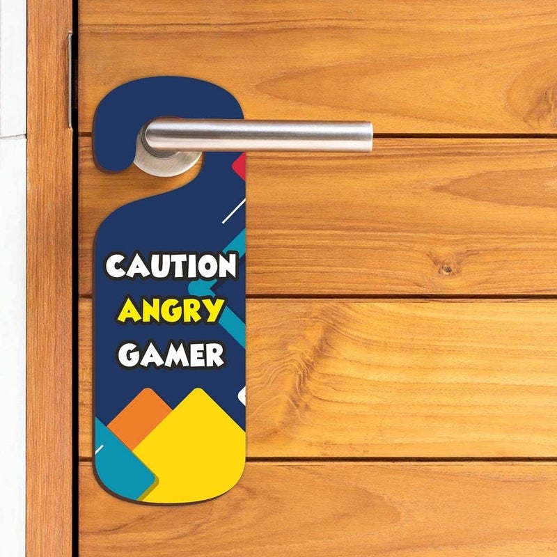 CVANU Caution Angry Gamer Wooden Door Sign Hanger Size(24cm x 8.5cm)_cv11 - Image 1